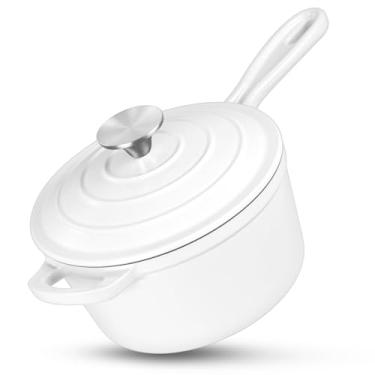 Imagem de HaSteeL Panela de ferro fundido de 2 litros, mini forno holandês esmaltado com tampa, panela antiaderente pequena para leite, molho de tomate e macarrão, manteiga, café da manhã, sopa, adequada para