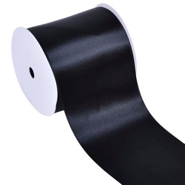 Imagem de YAMA Fita de cetim dupla face preta, 7,6 cm e 10 metros, ótima para artesanato, laços, buquê de flores, casamento, decoração de casa, embrulho de presente