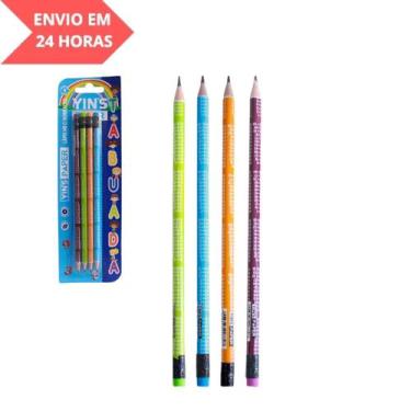 Imagem de Kit 04 Lápis grafite HB redondo Tabuada com borracha - CAMP HOME 