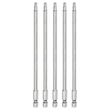 Imagem de HARFINGTON 5 peças T25 Bit Torx de segurança 1/10.2 cm haste sextavada 15.2 cm de comprimento S2 aço magnético resistente à adulteração, chave de fenda Torx cabeça Torx com furo para brocas de chave
