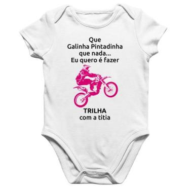 Imagem de Body Bebê Algodão Trilha com a titia (moto rosa) - Foca na Moda, Branc