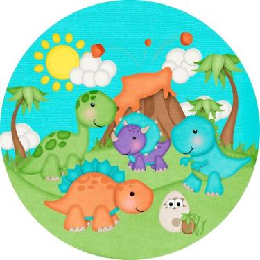 Imagem de Painel De Festa Redondo 1,50x1,50 - Dinossauro Cute 002 - Via Cores