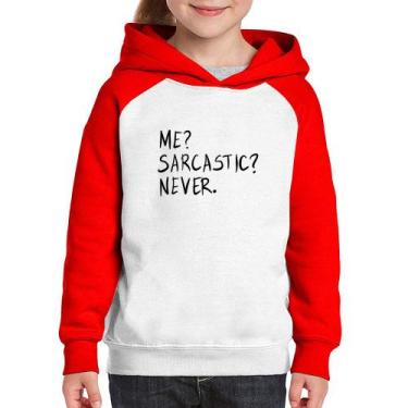 Imagem de Moletom Infantil Me sarcasic never - Foca na Moda, Branco, Vermelho, 4