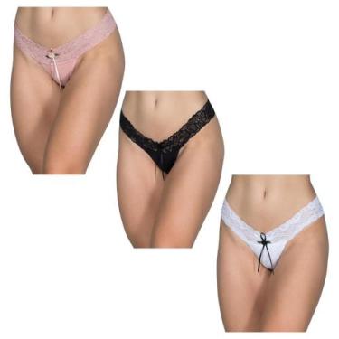 Imagem de Kit 5 Calcinhas Fio Laterais em Renda e Laço Lingerie Tanga - Bella Fi