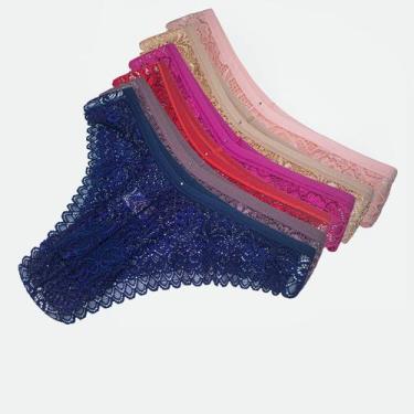 Imagem de Kit 6 Calcinha Asa Delta Semi Fio Lingerie De Renda Adulto Feminina Co