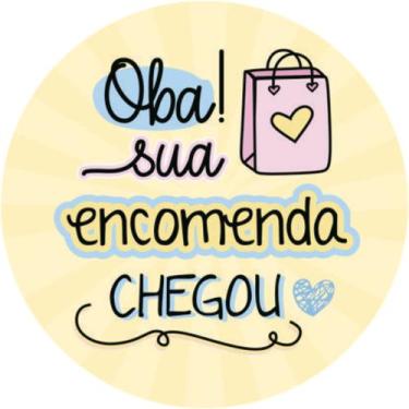 Imagem de 140 Etiquetas Adesivas 'OBA SUA ENCOMENDA CHEGOU' - 3,5x3,5cm - MIMOS 