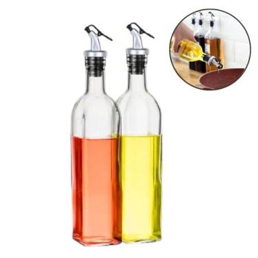 Imagem de Kit 2 Galheteiros Garrafa de Vidro 500ml com Bico Dosador Azeite Vinag