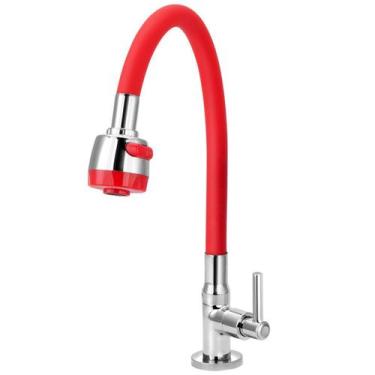 Imagem de Torneira Gourmet Flexível Cozinha Mesa Vermelha 1/4 de Volta - TFC, Vo