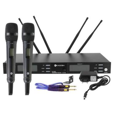 Imagem de 2 Microfone Sem Fio de Mão UHF Com Receptor 4 Antenas Display Digital 