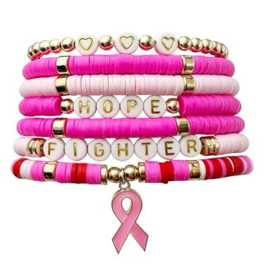 Imagem de Luolinice Pulseiras de conscientização do câncer de mama pulseiras de fita rosa Hope Faith Love Inspiring Support Pulseiras de câncer de mama para mulheres, Large, outro