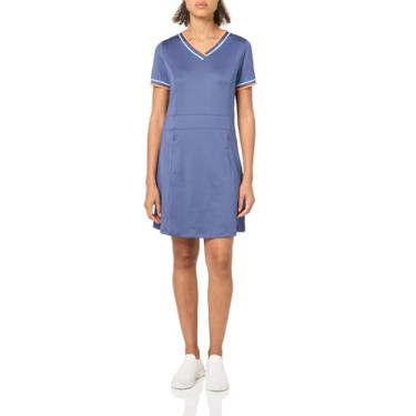 Imagem de Callaway Vestido feminino de golfe de manga curta com gola V Colorblock Truesculpt, tecido elástico, absorção de umidade, proteção solar, Azul índigo, PP
