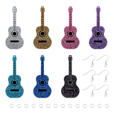 Imagem de Bestewelry 7 pares de brincos pendentes de acrílico para guitarra clássica, 7 cores, estilo rock, punk, instrumento musical, brincos criativos, baixo elétrico, brincos com glitter em pó para mulheres,