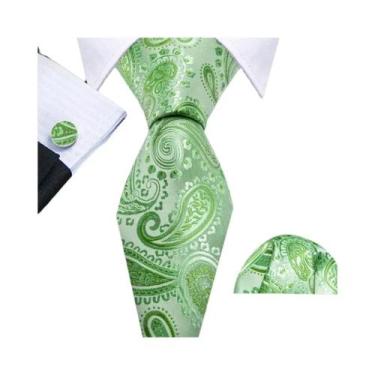 Imagem de Conjunto de Gravata e Abutões Masculinos - Verde Menta, Cerceta, Oliva