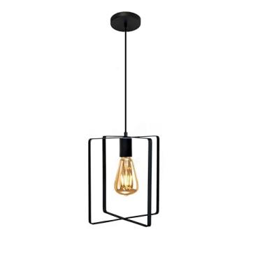 Imagem de Pendente Lustre Luminária Industrial Sala Retro Quadrado E27 (Preto)