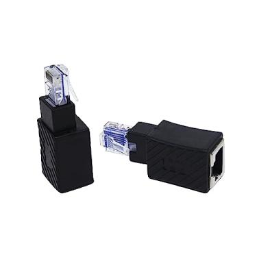 Imagem de Adaptador Ethernet 90 graus, 90 graus Ethernet LAN RJ45 macho para fêmea, rede de ângulo reto Cat5 / Cat5e / Cat6 adaptador extensor, para modem, roteador, impressora de rede, etc. (pacote com 2)
