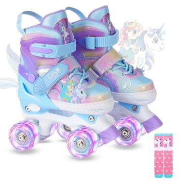 Imagem de Patins infantis para meninas e meninos de 5 a 8 anos, patins com iluminação ajustável para crianças (roxo, PP - infantil)