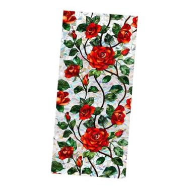 Imagem de FytStycale Adesivo de janela de flor adesivo estático adesivo de privacidade decalque de vidro para janela de carro, Rosa Vermelha