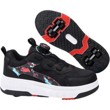 Imagem de ids Roller Sate Shoes para meninos e meninas, sapato Sateboarding com rodas Sapatilhas retráteis, sapatos Parour de malha respirável Revolve cadarço tênis infantil, rosa, 13 Reino Unido cria
