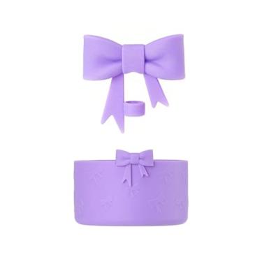 Imagem de AXMCCH Tampa de garrafa de silicone de 7,5 cm e topo de canudo em forma de laço de 10 mm para copo Stanley de 340 a 1,134 g (roxo)