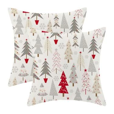 Imagem de AEIOAE Capas de almofada de Natal 40,6 x 40,6 cm, almofadas coloridas para decoração de árvore de Natal vermelha, cinza, bege, para sofá, cama, inverno, Natal, floco de neve, fronha decorativa de