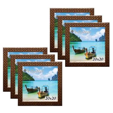 Imagem de Kit 6 Molduras Porta Retrato 20x20 3cm Relevo Marrom - Santamaria Mold