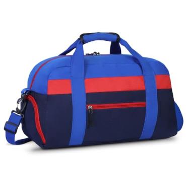 Imagem de WOOMADA Bolsa de viagem, bolsa de fim de semana com bolso molhado e manga para carrinho, bolsa noturna com compartimento para sapatos, Azul marinho