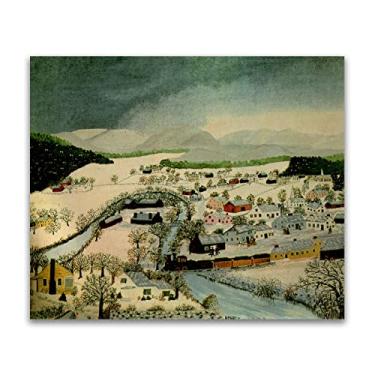 Imagem de Pinturas Grandma Moses Anna Mary Robertson. Reprodução impressa em tela. Arte famosa (Hoosick Falls, Nova York, no inverno) Pôster de paisagem. Imagens de arte de parede em tela 80 x 104 cm (32 x 41