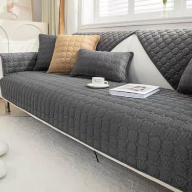 Imagem de Capas de sofá acolchoadas com padrão quadriculado para proteção de móveis, protetor de móveis de estilo moderno, capa de sofá de cor sólida para cães, crianças - cinza escuro | | 1 fronha (114 x 114)