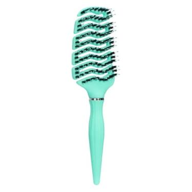 Imagem de 1 peça de escova de cabelo de nylon para massagem no couro cabeludo, pente feminino, escova de cabelo desembaraçadora e cacheada molhada para salão de cabeleireiro, estilo T (verde)