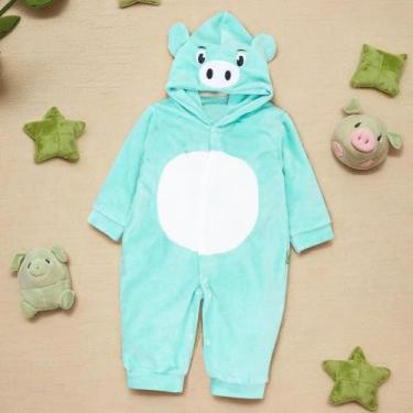 Imagem de Macacão Plush para Bebê com Capuz Bordado - Diversas Cores até 12 Mese