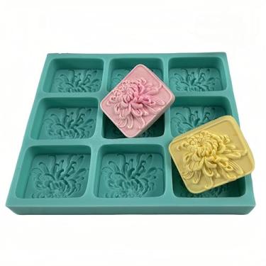 Imagem de Bandeja de silicone de flor de crisântemo com 9 cavidades para fabricação de sabão natural, moldes de sabão de flor, moldes de cera de vela, molde de sabão de silicone feito à mão, ferramentas de