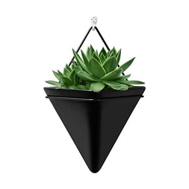 Imagem de TIGKHAE Vaso de parede de cerâmica para decoração de parede, vaso geométrico, suculentas, vasos de plantas aéreas, recipiente para cacto, decoração de escritório em casa, 39 cm