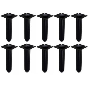 Imagem de Kit 10 Pé Para Móveis Regulável Redondo Preto 15cm em Metal - RENNA