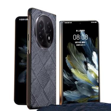 Imagem de FWYANZH Capa fina para Oppo Find N5, capa traseira de couro genuíno de couro bovino ultrafina, padrão xadrez à prova de choque, capa de proteção, preta, Find N5