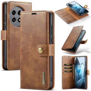 Imagem de DG.MING Capa carteira de couro magnética destacável 2 em 1 para OnePlus 13, capa flip com 3 compartimentos para cartão, 1 compartimento oculto para dinheiro, suporte flip e capa de telefone à prova de
