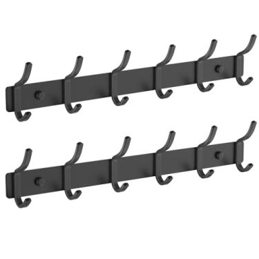 Imagem de GWAAZXGZ Suporte de parede preto para cabide – Design em forma de arco de 38 cm com 6 ganchos para pendurar casacos, bolsas e toalhas na entrada, sala de estar, quarto, banheiro e cozinha, pacote com
