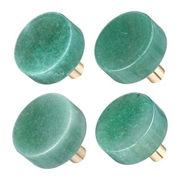 Imagem de SUNYIK 4 maçanetas de gaveta de pedra de cristal redondas polidas com parafusos, puxador para armário de cômoda, armário, decoração de porta de escritório, aventurina verde
