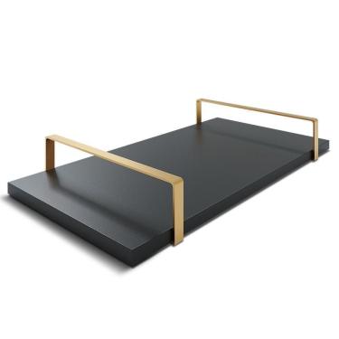 Imagem de Bandeja Decorativa 25x50cm Borda Infinita Preta Com Alça Cobre