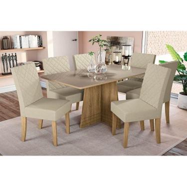 Imagem de Kit Mesa Lótus c- Tampo Vidro 160cm + 6 Cadeiras Cad133 Freijó Bronze Bege