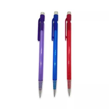 Imagem de Conjunto 3 Lapiseiras 0,7 mm Sortidas – Ponta Média Transparente (roxa azul vermelha)