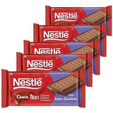 Imagem de Chocolate Nestlé Chocotrio Chocobiscuit Kit 5 Barras de 90g