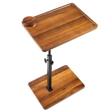 Imagem de LVETOLS Bandeja de braço de sofá de madeira de acácia espessa para sofá, bandeja de TV giratória de 360° com suporte para telefone, mesa lateral de lanche para espaços pequenos, cama ou cadeira