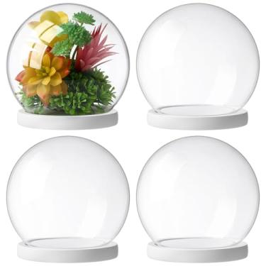 Imagem de Tuanse 4 peças de cúpula de vidro para exibição de globo de vidro e cúpula de exibição com base de madeira faça você mesmo artesanato lembrança globo vitrine presentes para mulheres casamento mesa