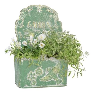 Imagem de BIG FORTUNE Vaso de parede de metal para uso ao ar livre para pendurar na parede rústico (verde)