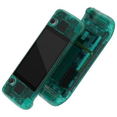 Imagem de eXtremeRate Placa traseira personalizada verde esmeralda transparente para LCD Steam Deck, capa de substituição de console portátil, conjunto completo DIY com botões para console Steam Deck – Console
