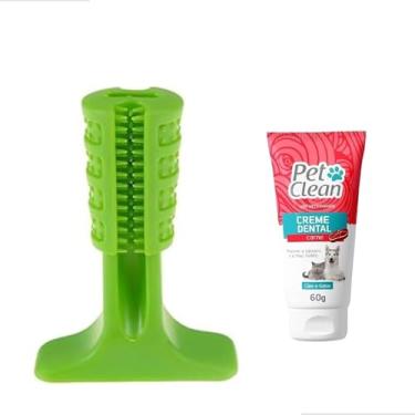 Imagem de Kit Escova e Pasta de Dente 60g Limpeza Dental para Cães, Escova de Dentes em Silicone, Brinquedo Pet