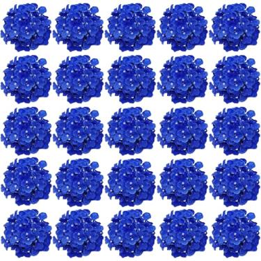 Imagem de Sumupa Sem hastes 32 cabeças de hortênsia de seda flores artificiais hortênsia flores falsas cabeças sem hastes para decoração de casa (azul escuro)
