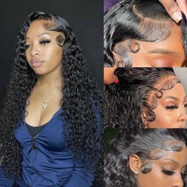 Imagem de Perucas frontais de renda ACQUET Deep Wave 100% cabelo humano 180% densidade