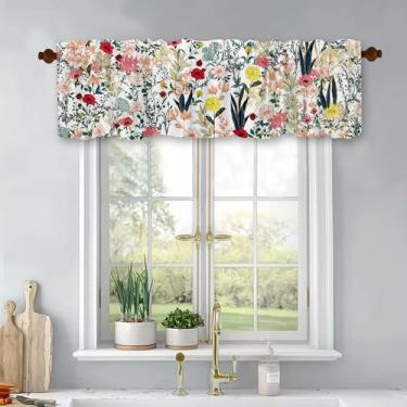 Imagem de Cortinas blecaute de tratamento de janelas de flores desabrochando cortinas de cozinha de jardim de verão com bolso para varão para banheiro, quarto, sala de estar, 137 x 45 cm