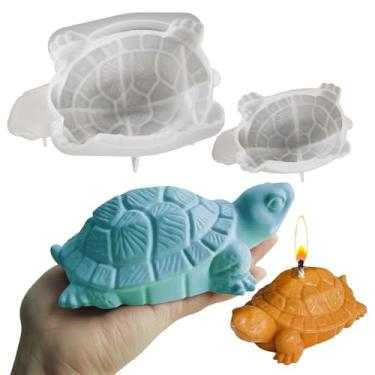 Imagem de Wehous Moldes de silicone de tartaruga, moldes de tartaruga de 2 tamanhos para vela de concreto de resina, moldes de argila de polímero de fundição de resina epóxi fofos 3D, molde exclusivo para